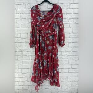 Ever New Australia Floral Long Sleeve Asymmetrical Hem Dress Size 4 Boho Flowy